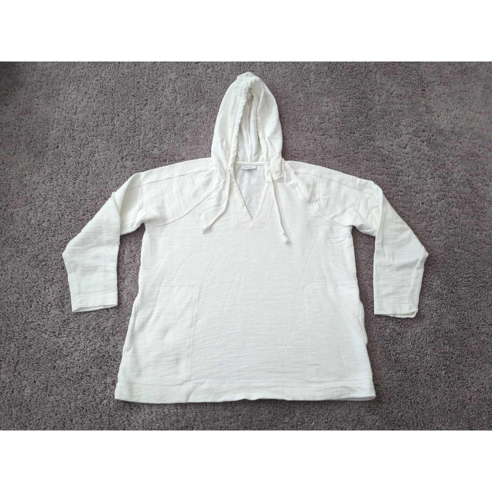 purejill Hoodie Womens M PETITES White V-Neck Long Sleeve Pullover Sweatshirt